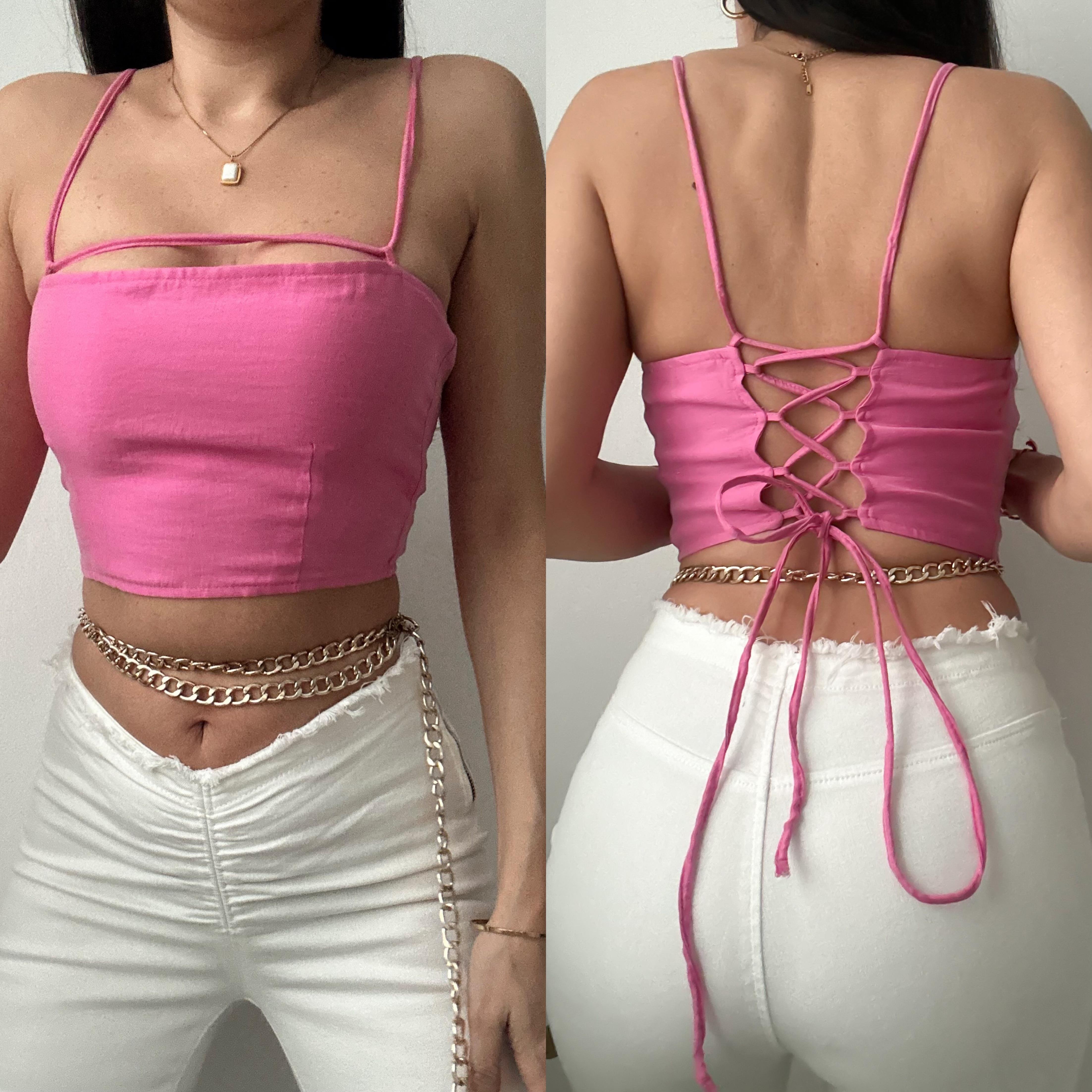 ZR ORİJİNAL MARKA KETEN İPLİ BUSTİYER PİNK