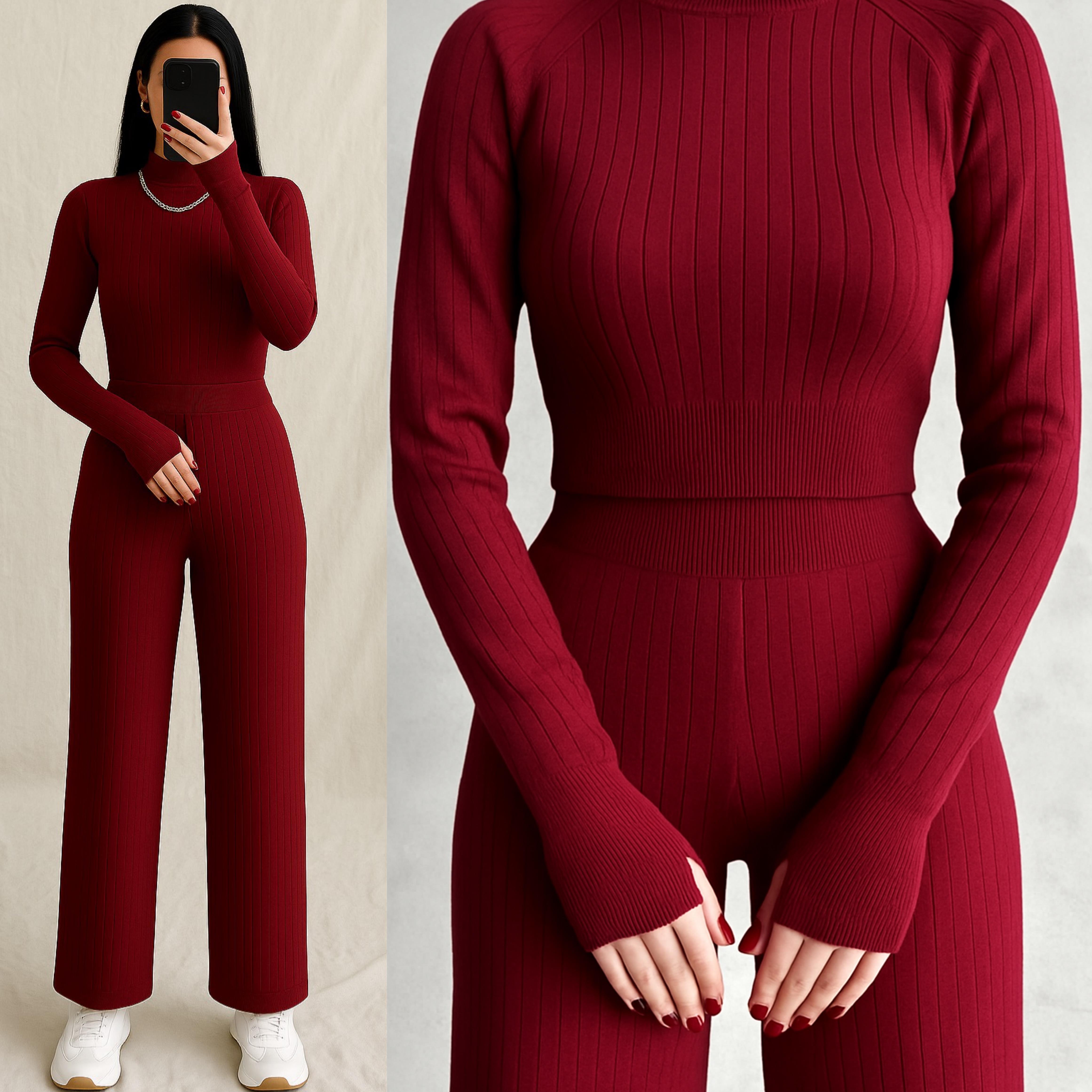 ZRA TRİKO BLUZ FİTİLLİ PANTOLON TAKIM BORDO