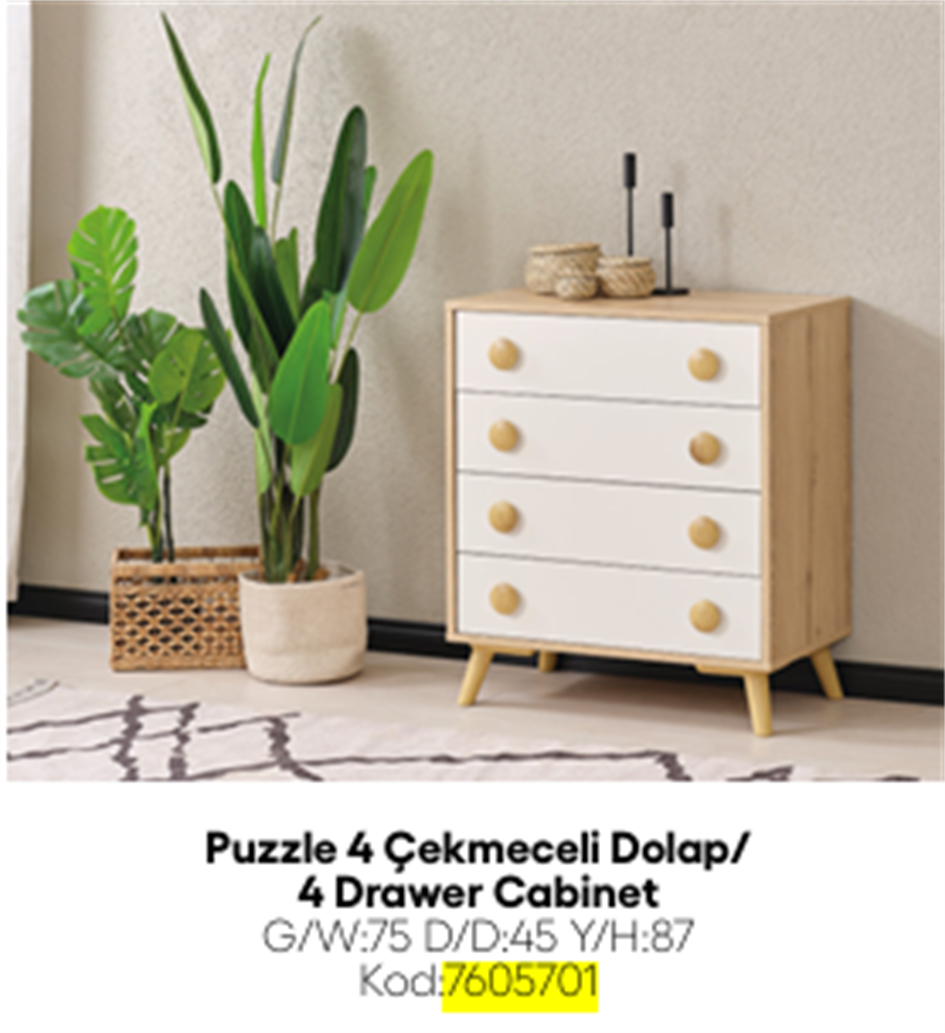 Evi̇ssa Puzzle 7605701 4 Çekmeceli̇ Çok Amaçli Dolap - Hedef AVM