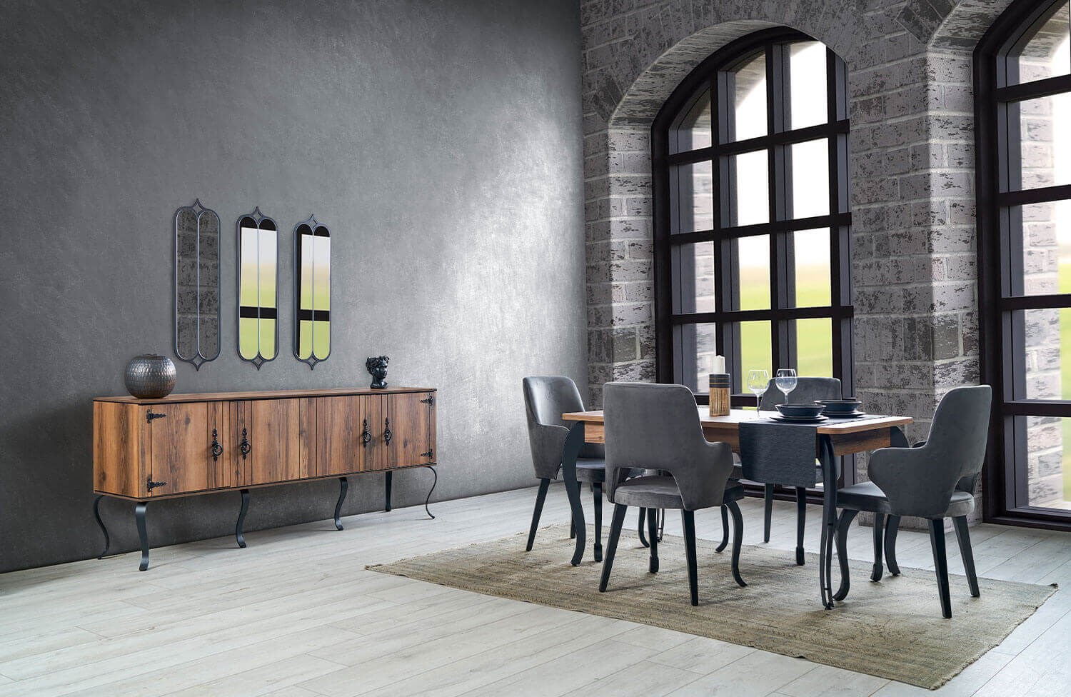 Arno Rönesans Yemek Odası Takımı(Konsol+Ayna+Masa+6 Adet Sand) | Hedef Avm