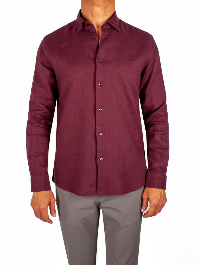 Normal Kesim Bordo Keten Gömlek