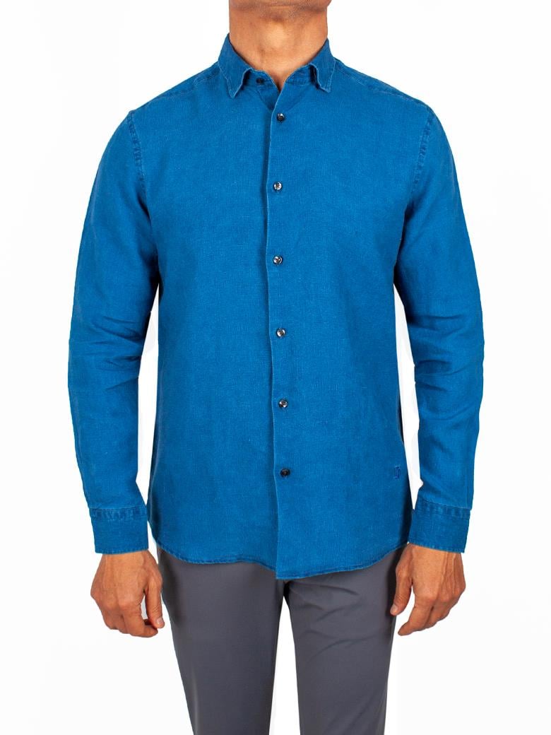Normal Kesim İndigo Keten Gömlek