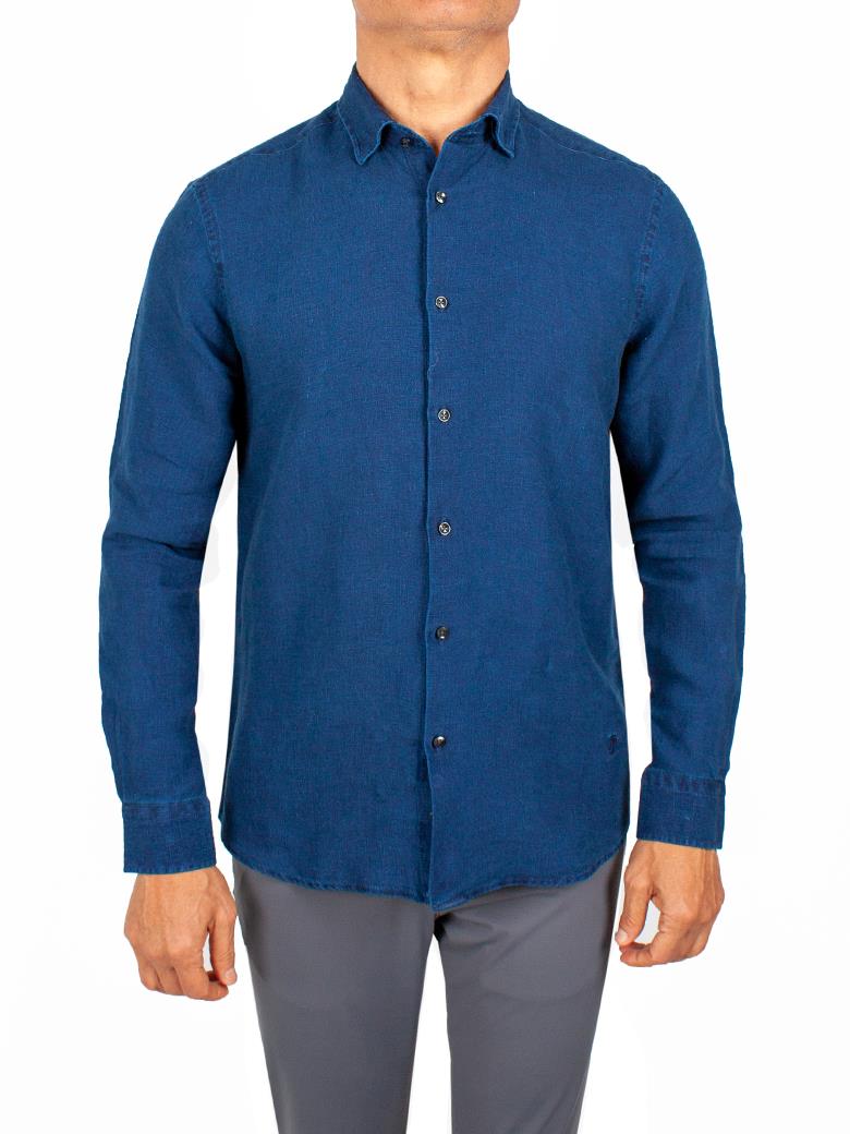 Normal Kesim Lacivert Keten Gömlek