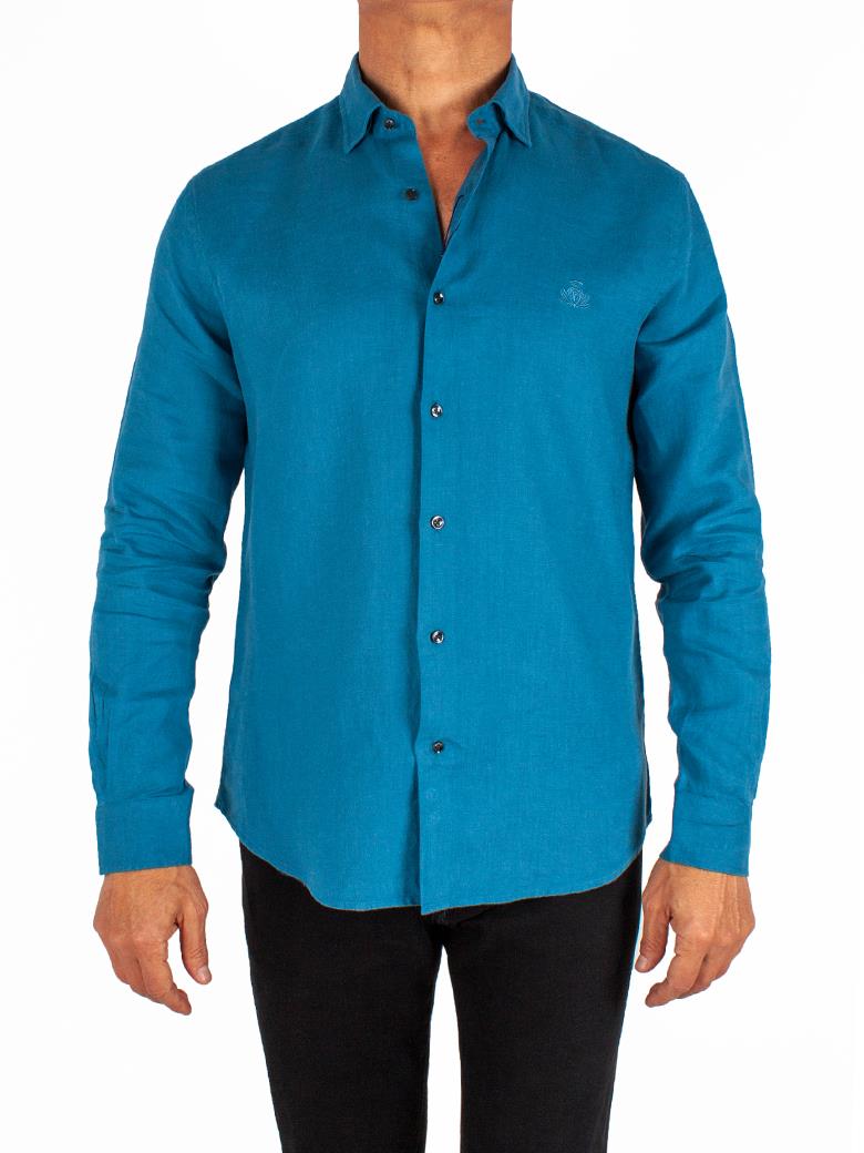 Normal Kesim Petrol Keten Gömlek