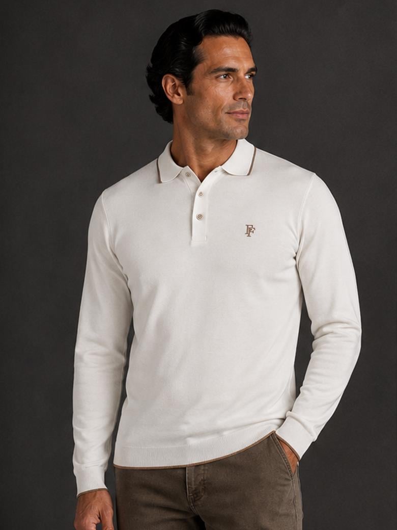 Regular Fit %100 Pamuk Etek Bantlı Ekru Polo Shirt 