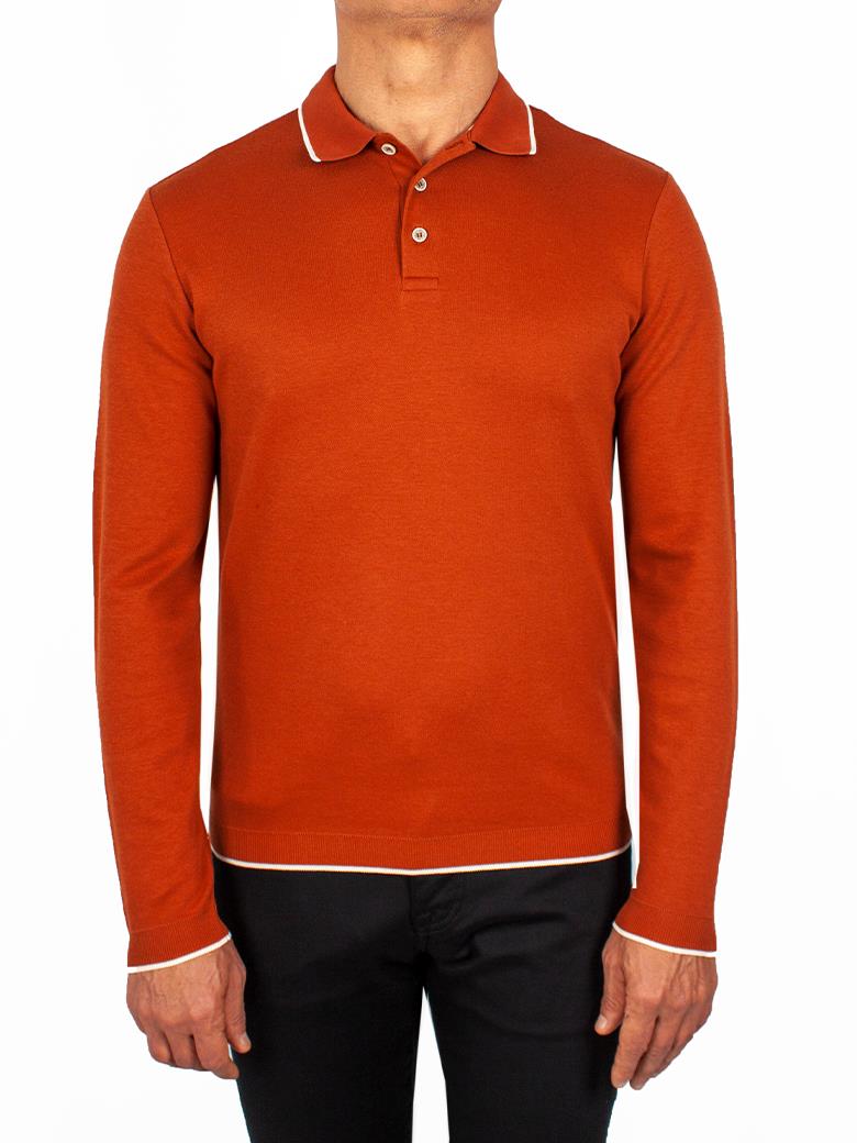 Regular Fit %100 Pamuk Etek Bantlı Kiremit Polo Shirt 