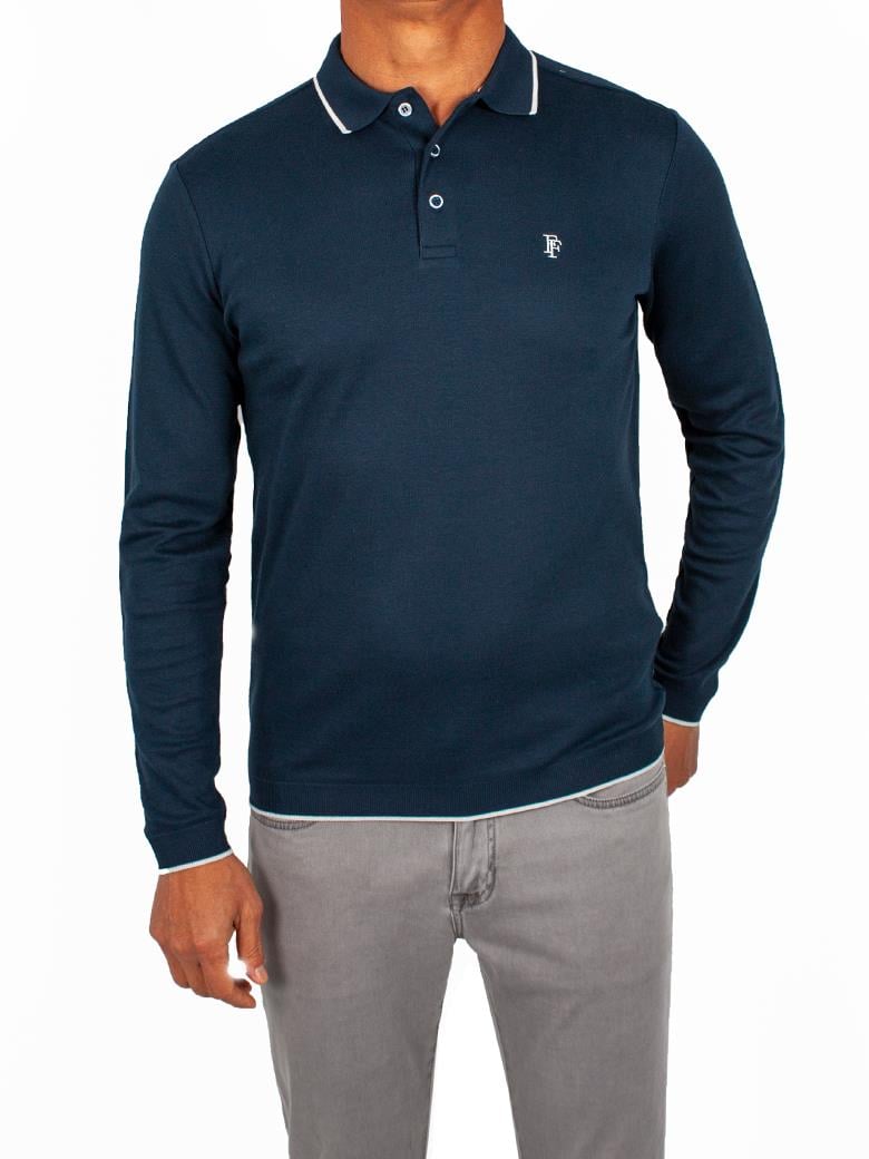 Regular Fit %100 Pamuk Etek Bantlı Koyu Lacivert Polo Shirt 