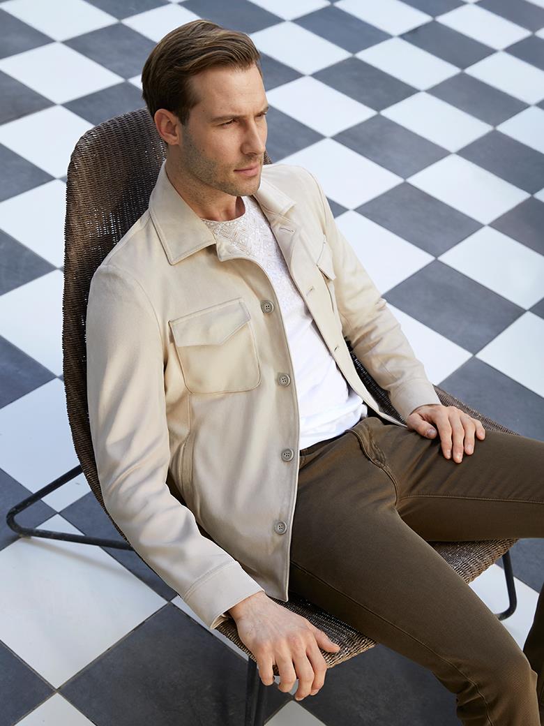 Regular Fit Bej Süet Ceket