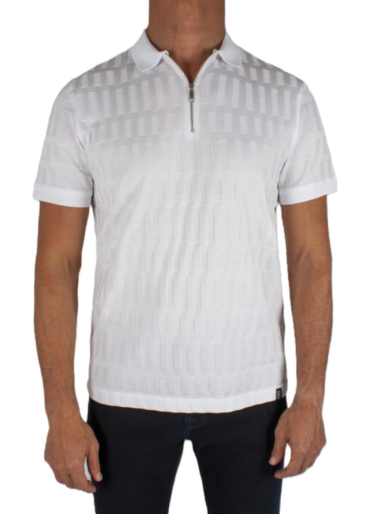 Regular Fit Desenli Fermuarlı Merserize %100 Pamuk Beyaz Polo Tişört