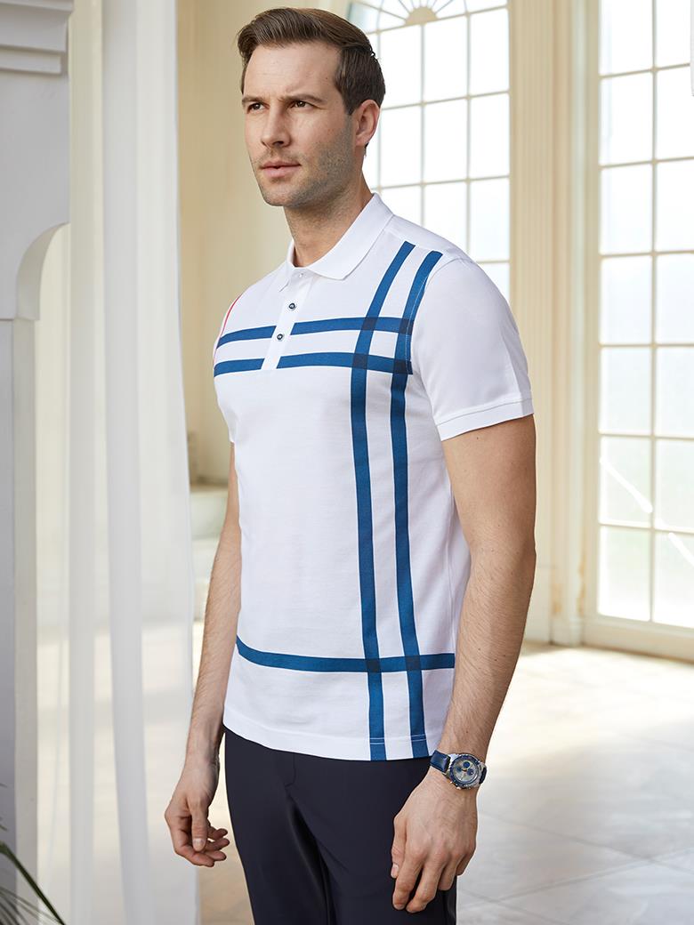 Regular Fit Desenli Merserize %100 Pamuk Lacivert Polo Tişört