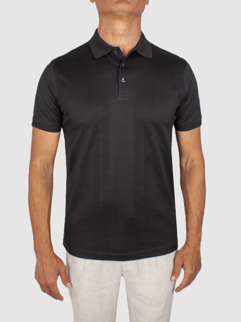 Regular Fit Desenli Merserize %100 Pamuk Siyah Polo Tişört