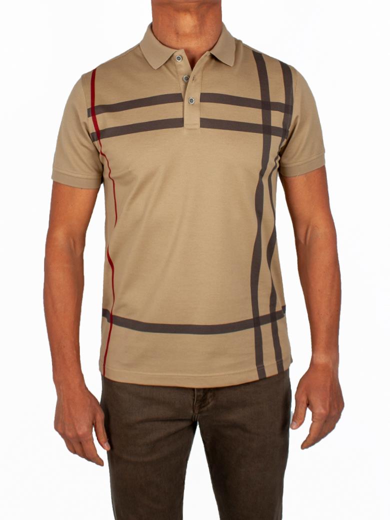 Regular Fit Desenli Merserize %100 Pamuk Bej Polo Tişört