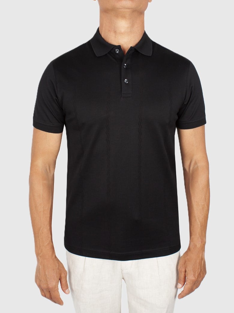 Regular Fit Desenli Merserize %100 Pamuk Siyah Polo Tişört