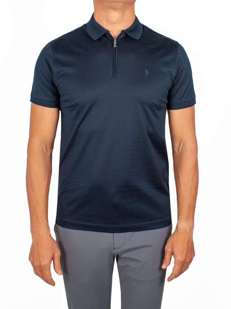 Regular Fit Fermuarlı Merserize %100 Pamuk Koyu Lacivert Polo Tişört