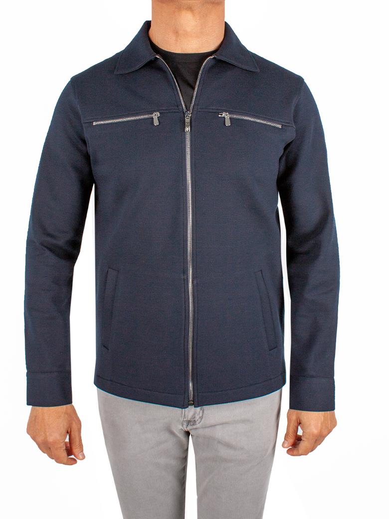Regular Fit Pamuk Karışımlı Fermuarlı İnterlock Lacivert Ceket