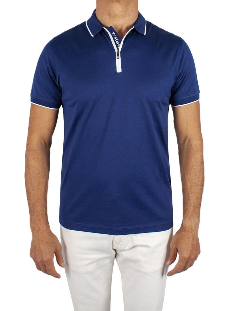 Regular Fit Yaka Detaylı Fermuarlı Merserize %100 Pamuk Açık Lacivert Polo Tişört