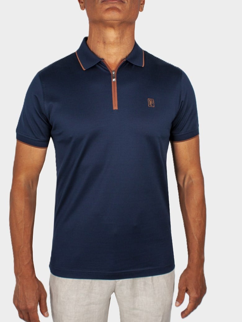 Regular Fit Yaka Detaylı Fermuarlı Merserize Koyu Lacivert Polo Tişört