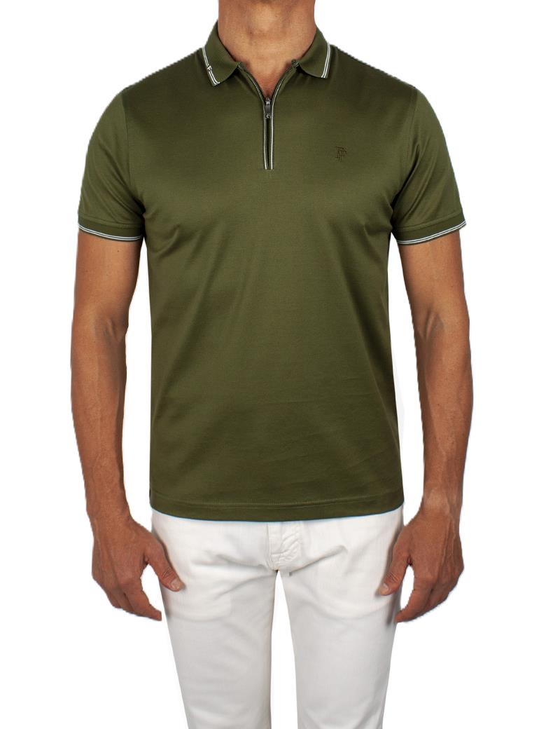 Regular Fit Yaka Detaylı Fermuarlı Merserize %100 Pamuk Haki Polo Tişört