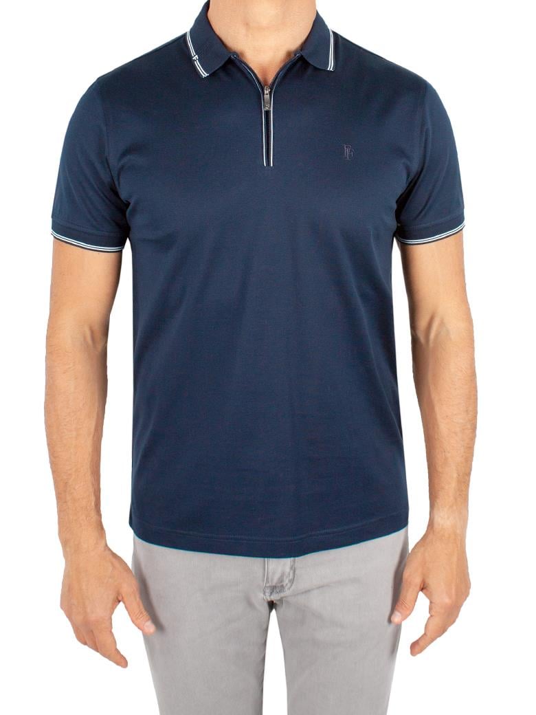 Regular Fit Yaka Detaylı Fermuarlı Merserize %100 Pamuk Koyu Lacivert Polo Tişört