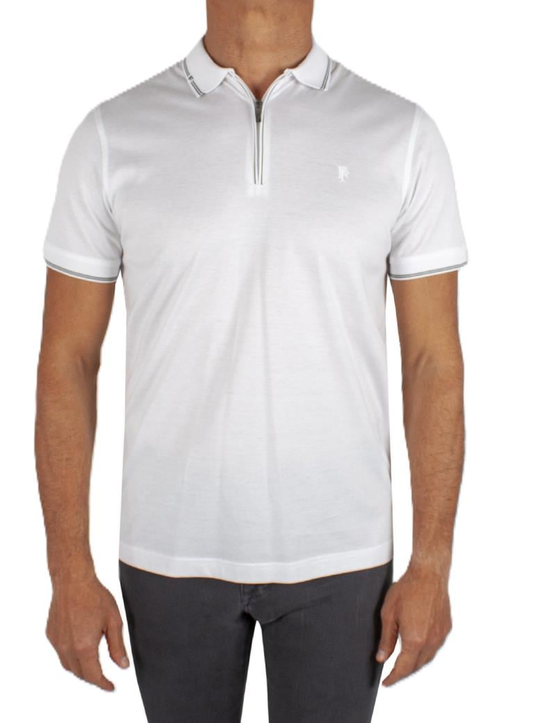 Regular Fit Yaka Detaylı Fermuarlı Merserize %100 Pamuk Beyaz Polo Tişört