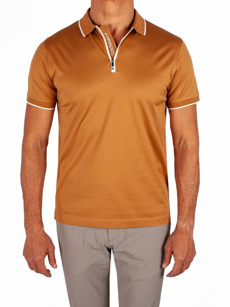 Regular Fit Yaka Detaylı Fermuarlı Merserize %100 Pamuk Tarçın Polo Tişört