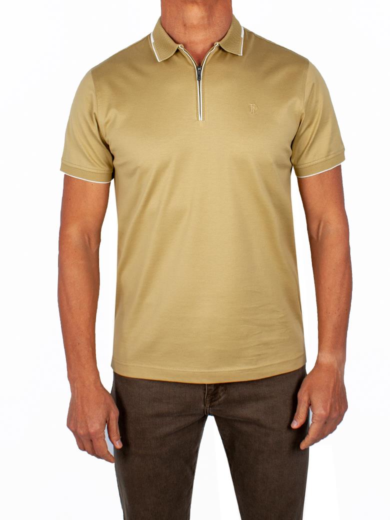 Regular Fit Yaka Detaylı Fermuarlı Merserize %100 Pamuk Haki Polo Tişört