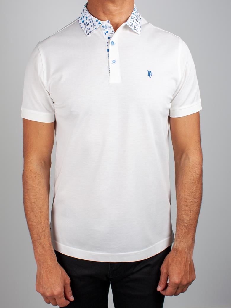 Regular Fit Yaka Detaylı Merserize %100 Pamuk Beyaz Polo Tişört