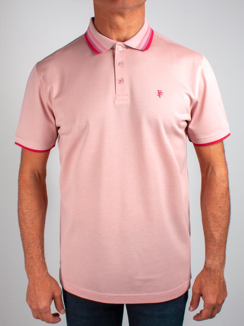 Regular Fit Yaka Detaylı Merserize %100 Pamuk Pembe Polo Tişört