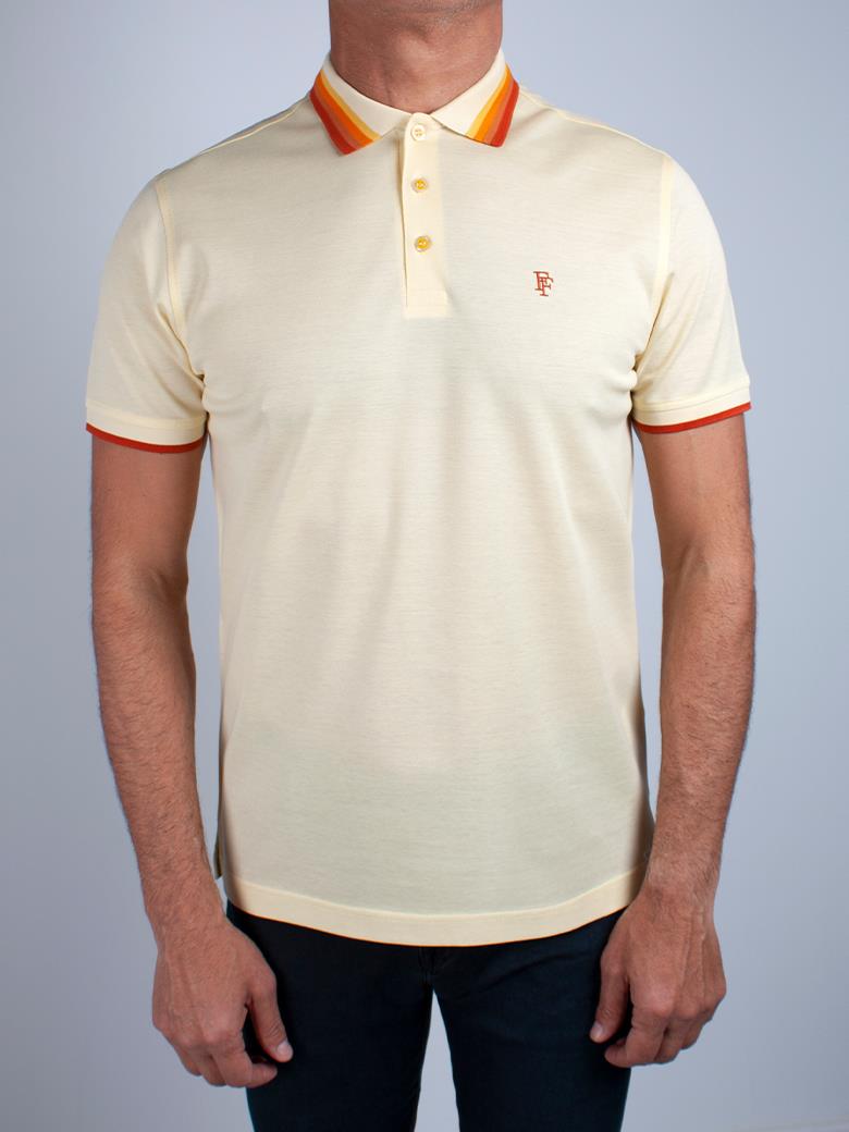 Regular Fit Yaka Detaylı Merserize %100 Pamuk Sarı Polo Tişört