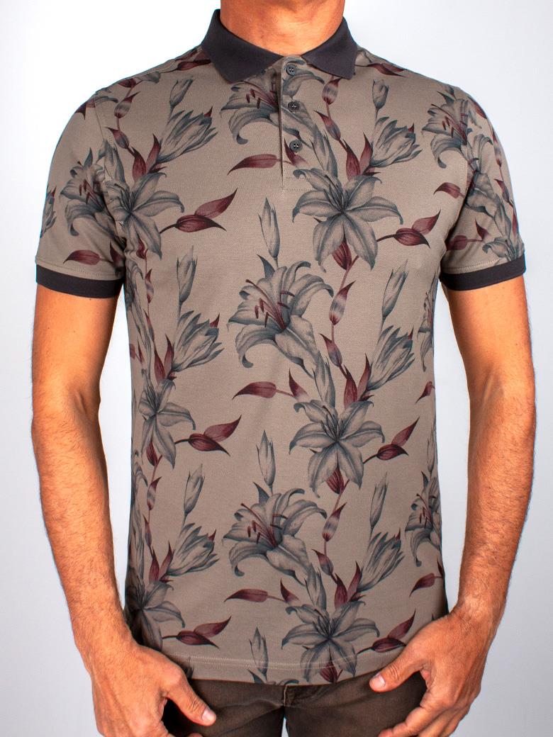 Reguler Fit Merserize %100 Pamuk Desenli Haki Polo Yaka Tişört