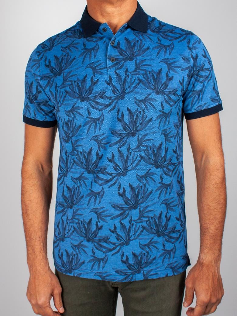 Reguler Fit Merserize %100 Pamuk Desenli İndigo Polo Yaka Tişört