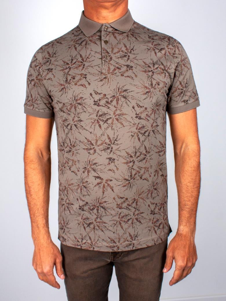 Reguler Fit Merserize %100 Pamuk Desenli Haki Polo Yaka Tişört