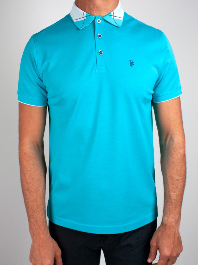 Reguler Fit Yaka Detaylı Merserize %100 Pamuk Turkuaz Polo Tişört