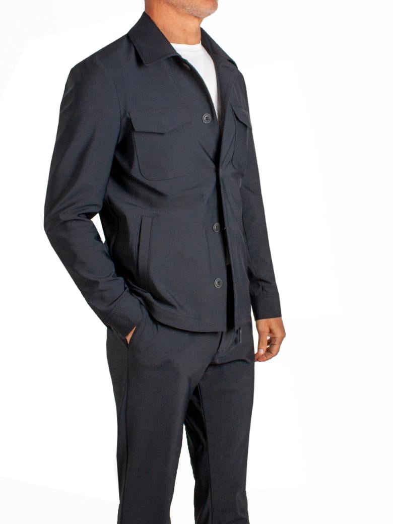 Standart Fit Gömlek Yaka Cepli Siyah Ceket