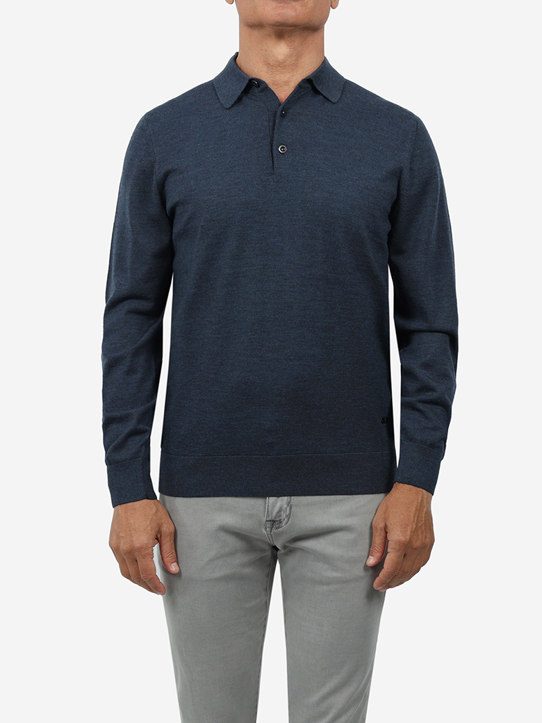 Standart Fit İndigo Yün Polo Yaka Triko