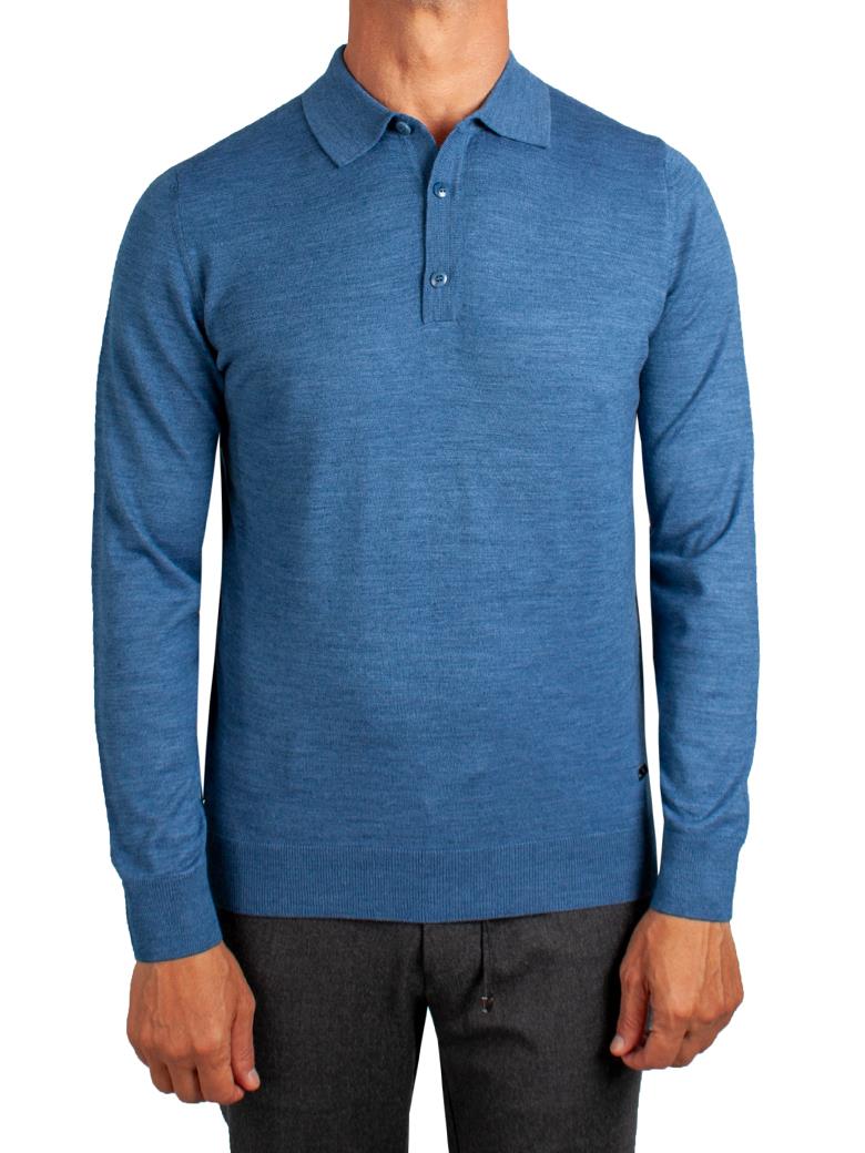 Standart Fit Normal Kesim Polo Yaka Mavi Triko Yün Kazak