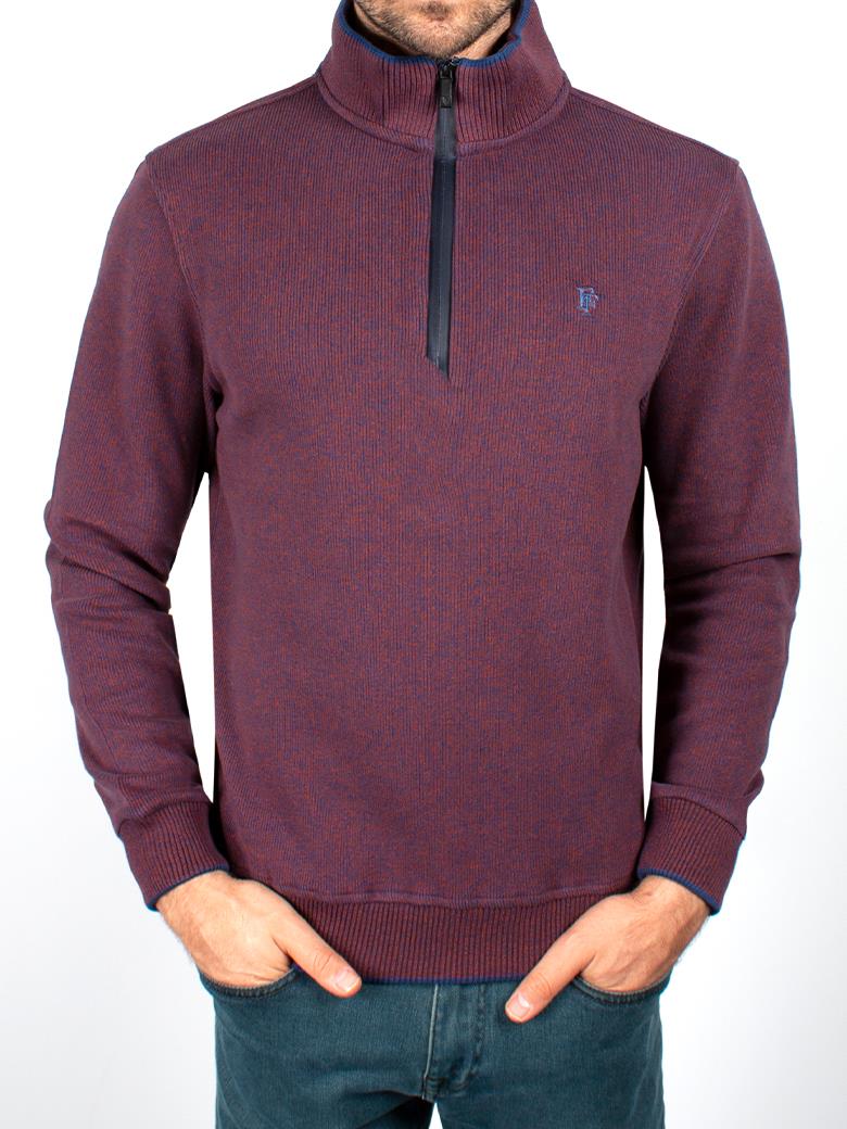 Standart Fit Troyer Yaka Bordo Fermuarlı Pamuk Sweatshirt