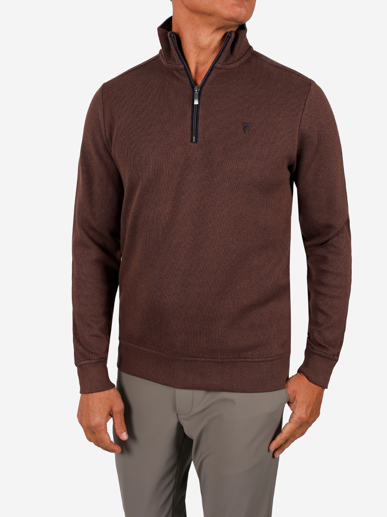 Troyer Yaka Fermuarlı Kahve Sweatshirt