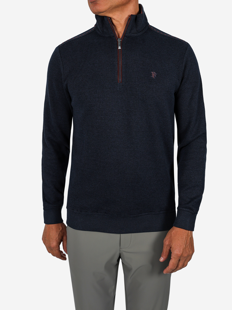Troyer Yaka Fermuarlı Lacivert Sweatshirt