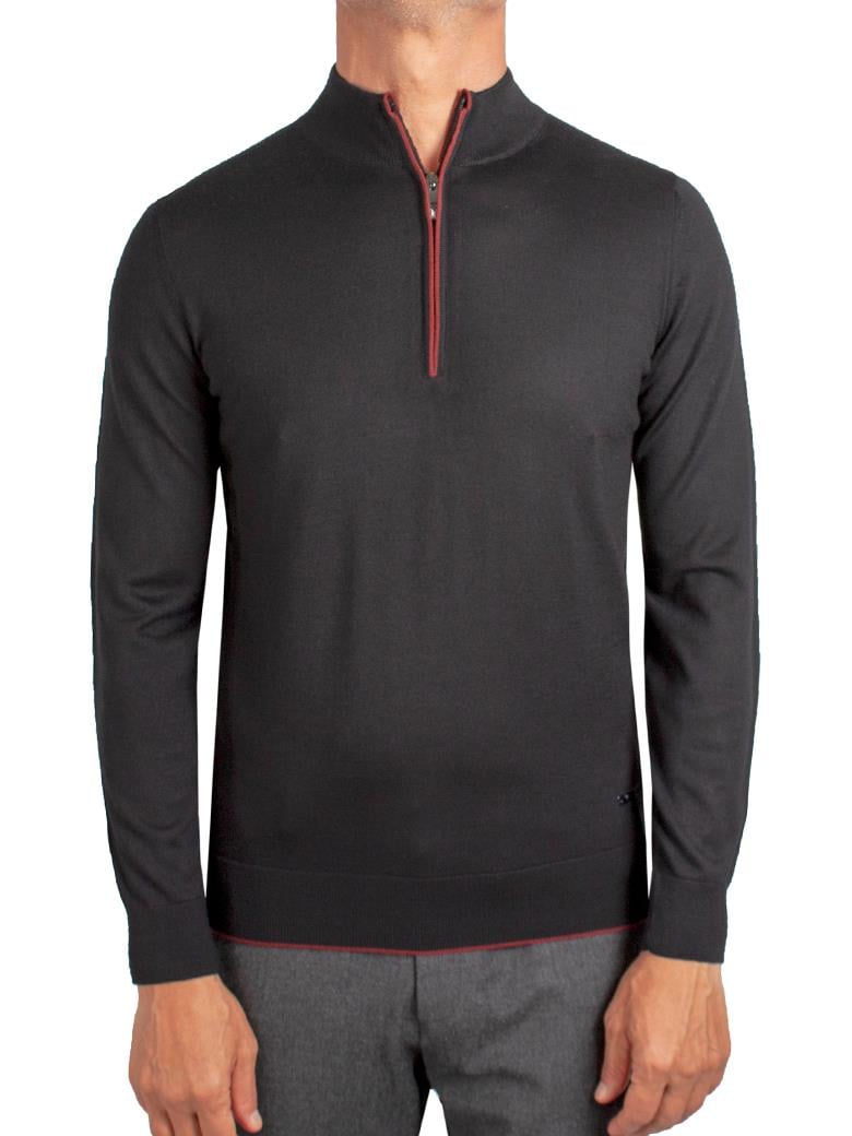 Yarım Balıkçı Fermuarlı Siyah Triko Yün Kazak