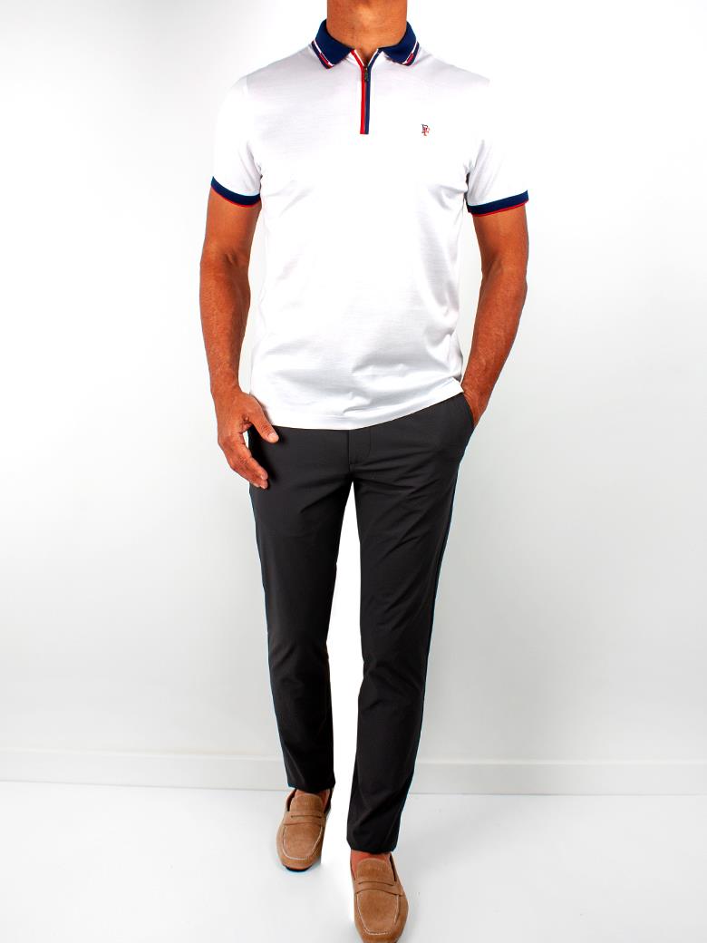 Regular Fit Yaka Detayl Merserize 100 Pamuk Fermuarl Beyaz Polo Ti ort