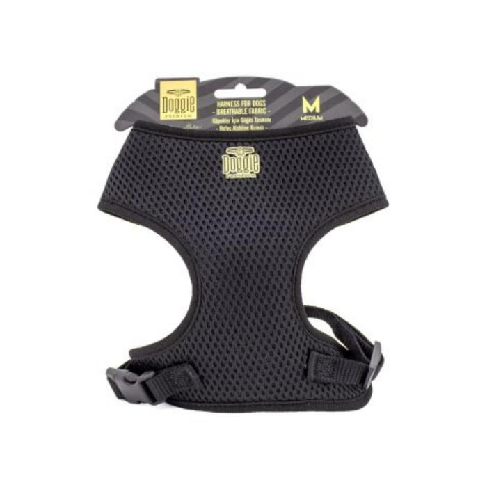 Doggie Havalı Dokumadan El Yapımı Küçük Irk Köpek Göğüs Tasması M-1,5x35-45cm - Black