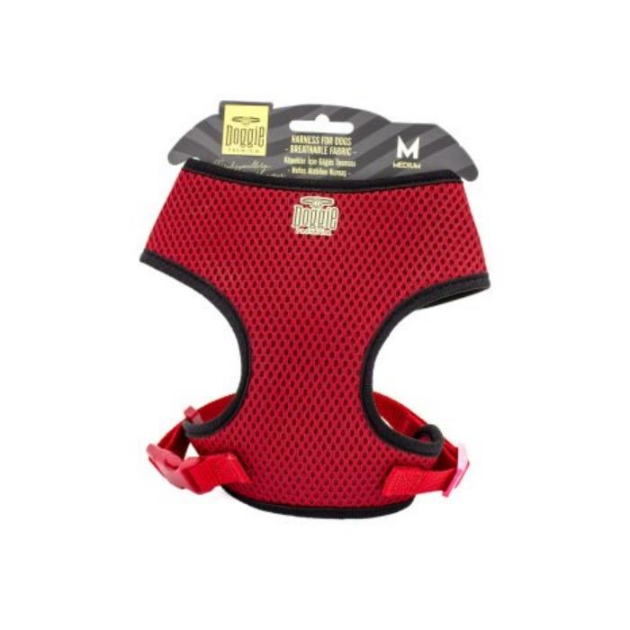 Doggie Havalı Dokumadan El Yapımı Küçük Irk Köpek Göğüs Tasması M-1,5x35-45cm - Red