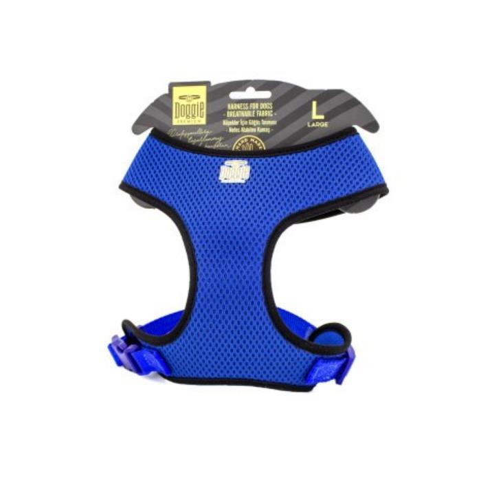 Doggie Havalı Dokumadan El Yapımı Küçük Irk Köpek Göğüs Tasması L-2x45-55cm - Royal Blue