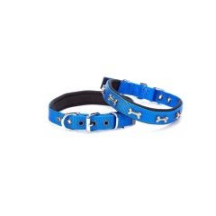Doggie Konforlu Dokumadan El Yapımı Kemik Süslü Köpek Boyun Tasması 2x35-40cm - Royal Blue