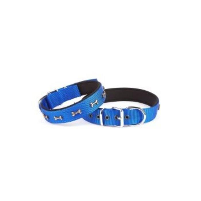 Doggie Konforlu Dokumadan El Yapımı Kemik Süslü Köpek Boyun Tasması 3x42-50cm - Royal Blue