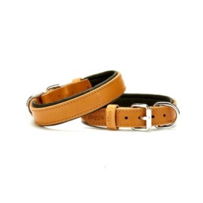 Doggie Konforlu Gerçek Deriden El Yapımı Köpek Boyun Tasması 2,5x37-45cm - Camel