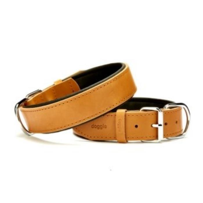 Doggie Konforlu Gerçek Deriden El Yapımı Köpek Boyun Tasması 4x52-60cm - Camel