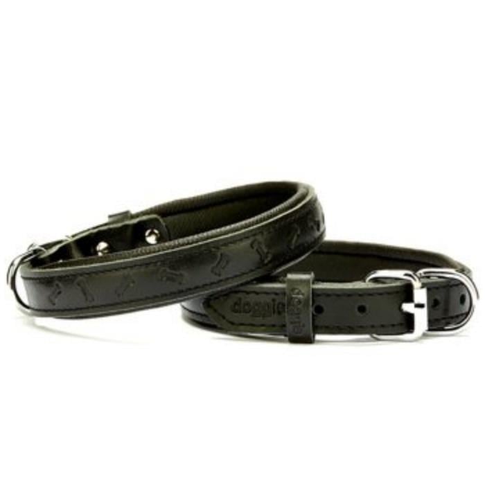 Doggie Konforlu Gerçek Deriden El Yapımı Kemik Desenli Köpek Boyun Tasması 2x30-35cm - Black