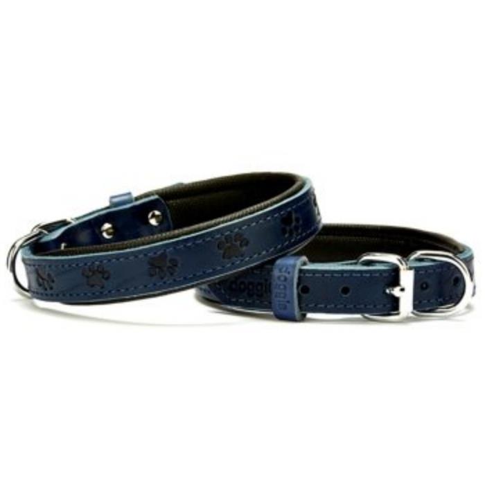 Doggie Konforlu Gerçek Deriden El Yapımı Pati Desenli Köpek Boyun Tasması 2x30-35cm - Royal Blue